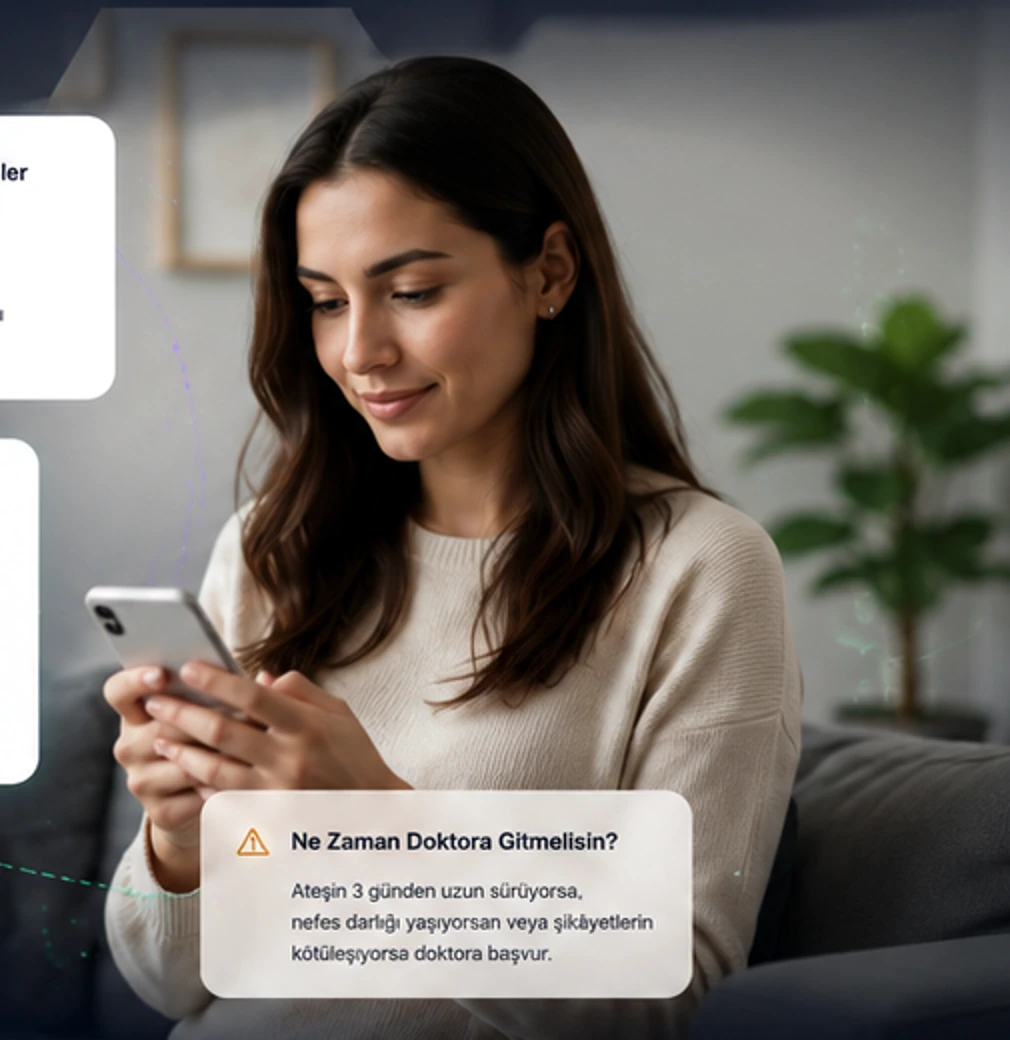 Telefonuyla sağlık bilgisi araştıran kişi, yapay zekâ ile üretilmiş özgün görsel